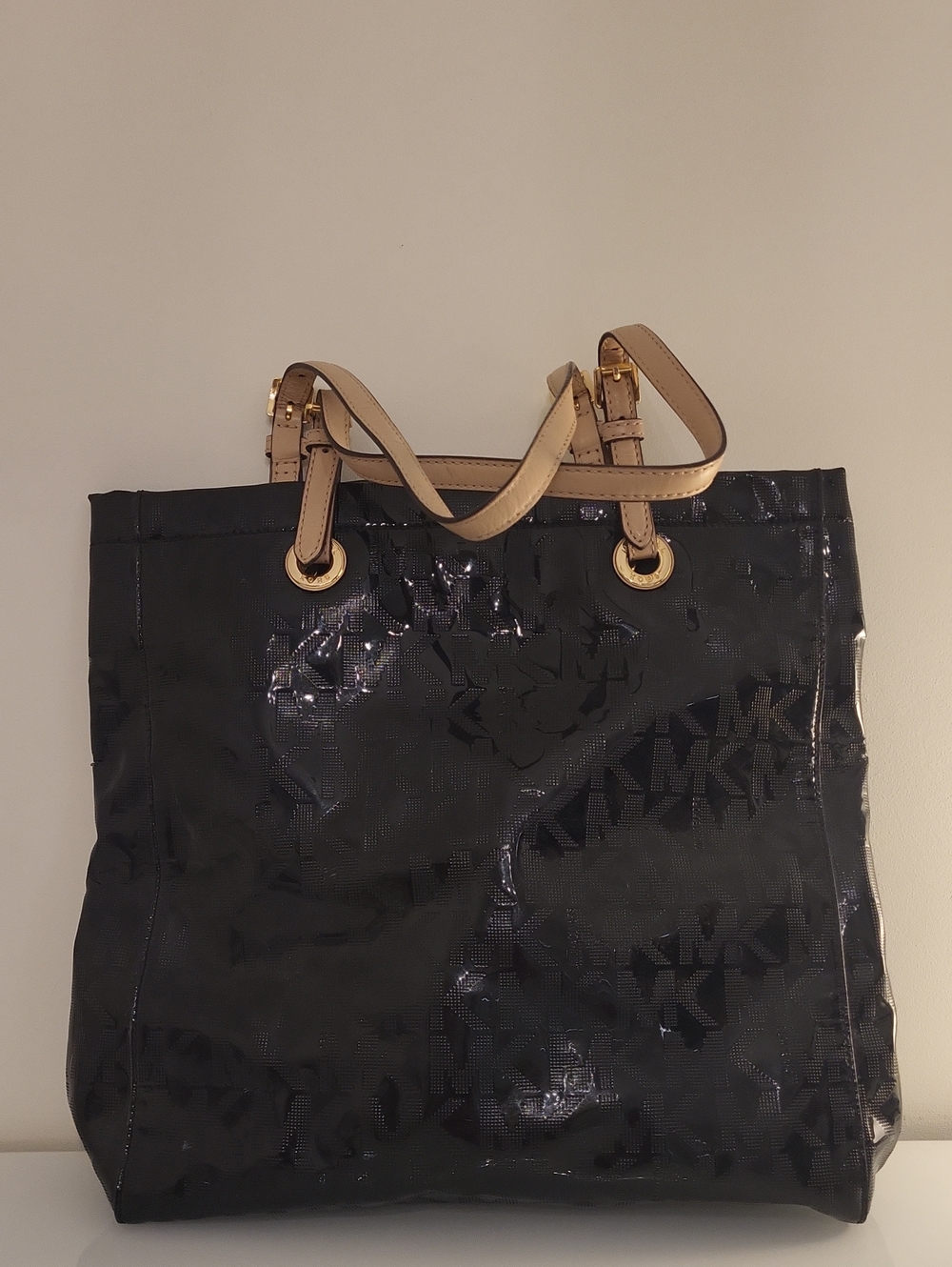 Michael Kors Black Tote Bag with Tan Handles